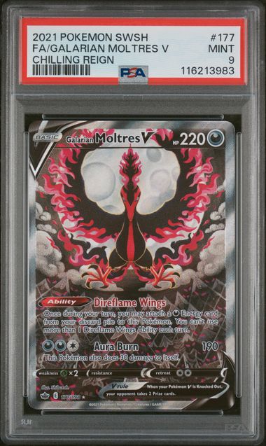 2021 POKEMON SWORD & SHIELD CHILLING REIGN #177 FA/GALARIAN MOLTRES V CHILLING REIGN PSA 9 - Doe's Cards