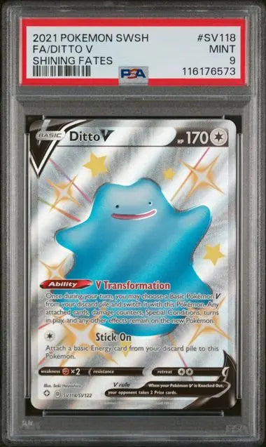 PSA 9 - 2021 POKEMON SWORD & SHIELD SHINING FATES #SV118 FA/DITTO V SHINING FATES - Doe's Cards
