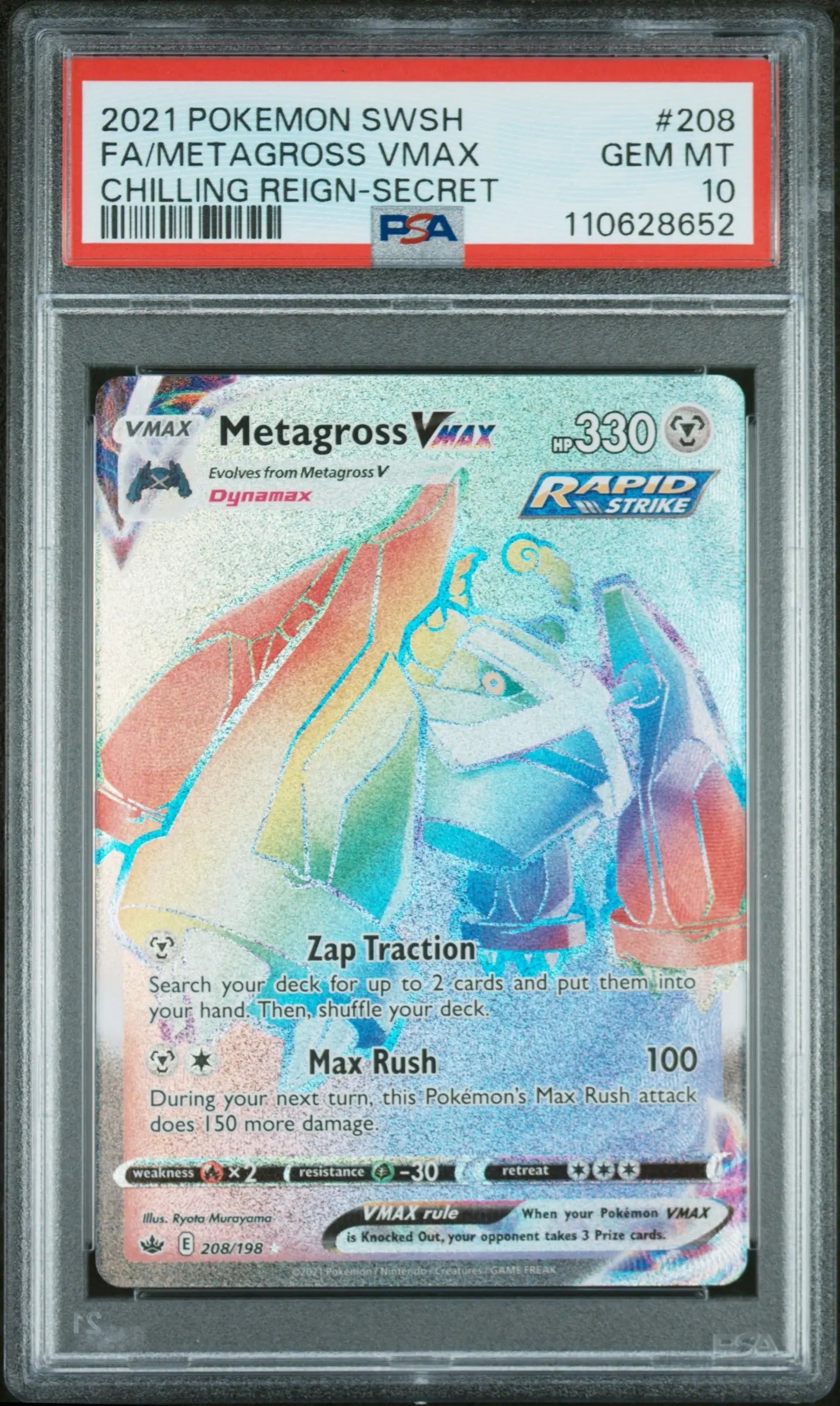 PSA 10 - 2021 POKEMON SWORD & SHIELD CHILLING REIGN #208 FA/METAGROSS VMAX CHILLING REIGN-SECRET - Doe's Cards