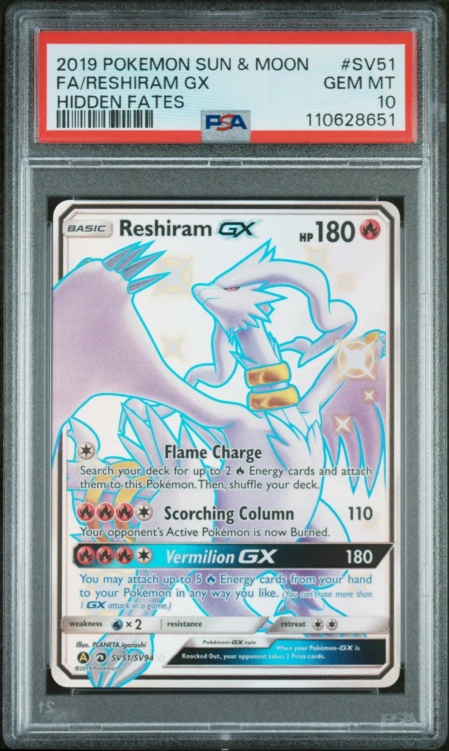 PSA 10 - 2019 POKEMON SUN & MOON HIDDEN FATES #SV51 FA/RESHIRAM GX HIDDEN FATES - Doe's Cards