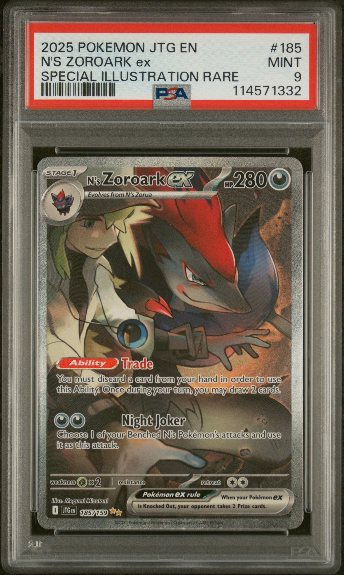 2025 POKEMON JTG EN-JOURNEY TOGETHER #185 N'S ZOROARK EX PSA 9 - Doe's Cards