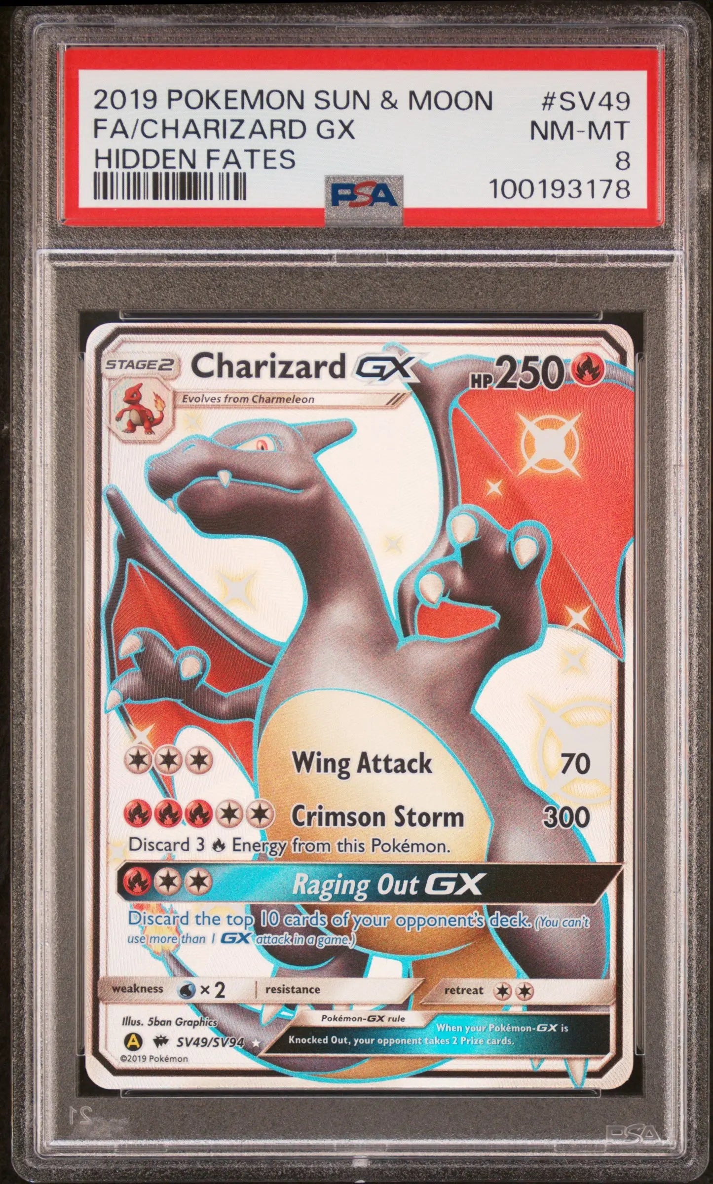 PSA 8 - 2019 POKEMON SUN & MOON HIDDEN FATES #SV49 FA/CHARIZARD GX HIDDEN FATES - Doe's Cards