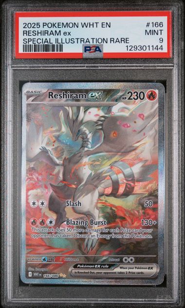 PSA 9 - 2025 POKEMON WHT EN-WHITE FLARE #166 RESHIRAM ex SPECIAL ILLUSTRATION RARE Doe's Cards