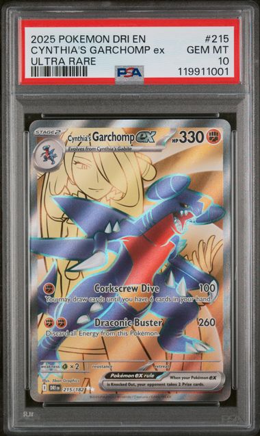 PSA 10 - 2025 POKEMON DRI EN-DESTINED RIVALS #215 CYNTHIA'S GARCHOMP ex ULTRA RARE - Doe's Cards