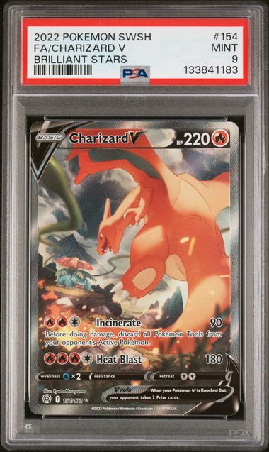 PSA 9 - 2022 POKEMON SWORD & SHIELD BRILLIANT STARS #154 FA/CHARIZARD V BRILLIANT STARS Doe's Cards