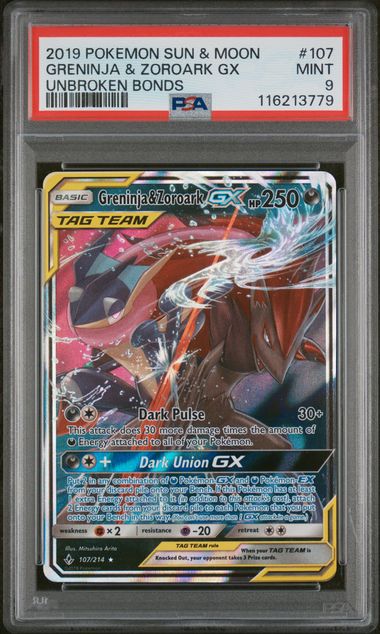 2019 POKEMON SUN & MOON UNBROKEN BONDS #107 GRENINJA & ZOROARK GX UNBROKEN BONDS PSA 9 - Doe's Cards