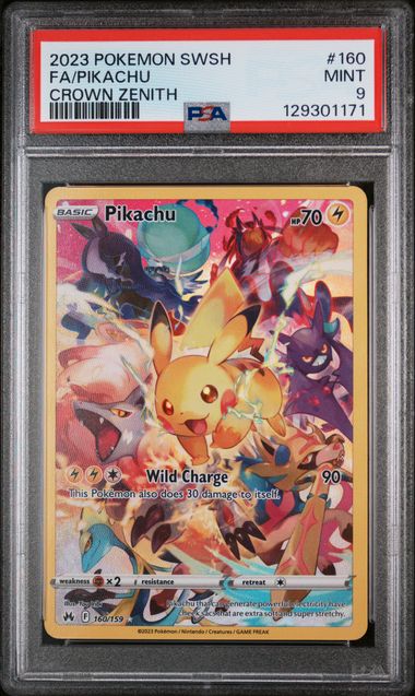PSA 9 - 2023 POKEMON SWORD AND SHIELD CROWN ZENITH #160 FA/PIKACHU CROWN ZENITH Doe's Cards