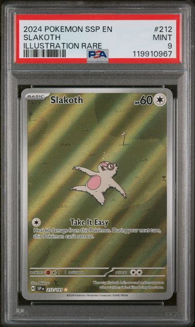 PSA 9 -2024 POKEMON SSP EN-SURGING SPARKS #212 SLAKOTH ILLUSTRATION RARE - Doe's Cards