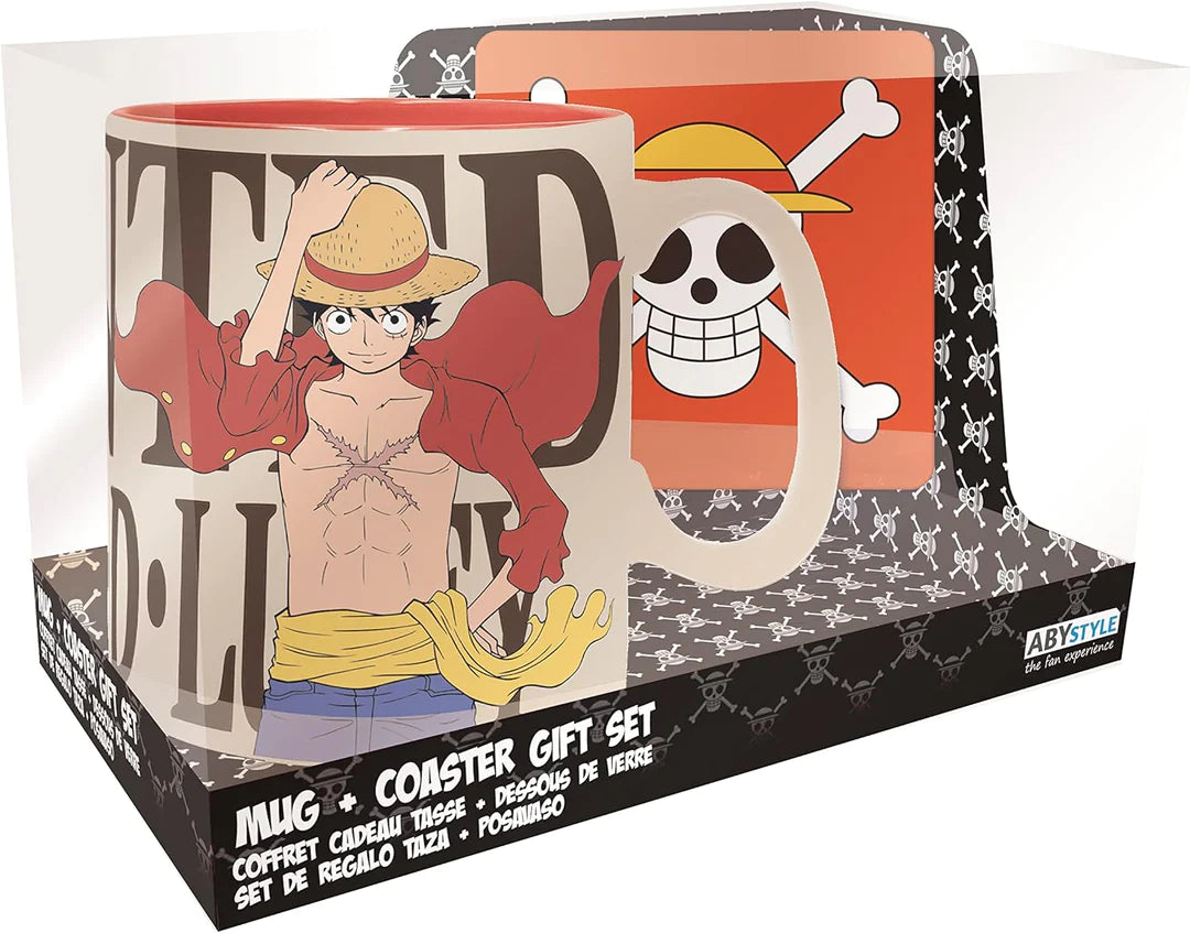 One Piece Luffy Ceramic Coffee Tea Mug 16 Oz. & Absorbent Coaster Gift Set - Doe's Cards