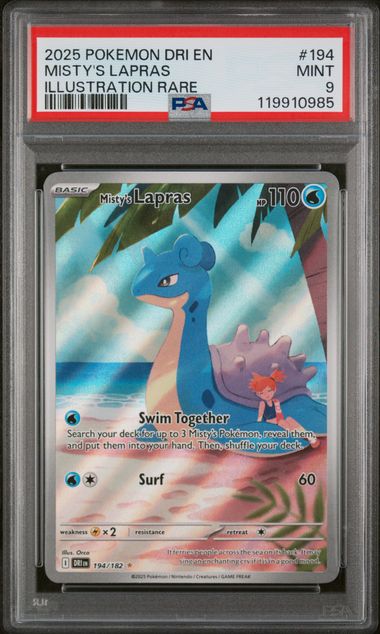 PSA 9 -2025 POKEMON DRI EN-DESTINED RIVALS #194 MISTY'S LAPRAS ILLUSTRATION RARE - Doe's Cards