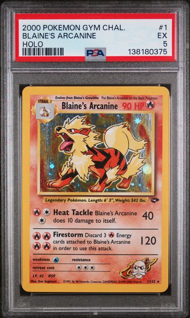 PSA 5 - 2000 POKEMON GYM CHALLENGE #1 BLAINE'S ARCANINE HOLO Doe's Cards