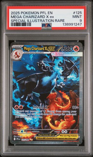 PSA 9 - 2025 POKEMON PFL EN-PHANTASMAL FLAMES #125 MEGA CHARIZARD X ex SPECIAL ILLUSTRATION RARE Doe's Cards