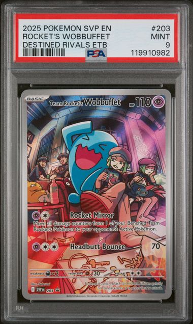 PSA 9 -2025 POKEMON SVP EN-SV BLACK STAR PROMO #203 ROCKET'S WOBBUFFET DESTINED RIVALS ETB - Doe's Cards