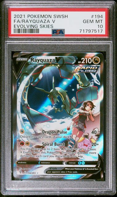 PSA 10 -2021 POKEMON SWORD & SHIELD EVOLVING SKIES #194 FA/RAYQUAZA V EVOLVING SKIES