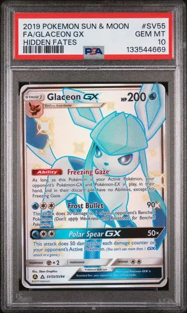 PSA 10 - 2019 POKEMON SUN & MOON HIDDEN FATES #SV55 FA/GLACEON GX HIDDEN FATES Doe's Cards