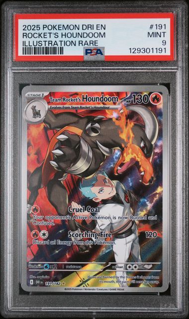 PSA 9 - 2025 POKEMON DRI EN-DESTINED RIVALS #191 ROCKET'S HOUNDOOM ILLUSTRATION RARE Doe's Cards