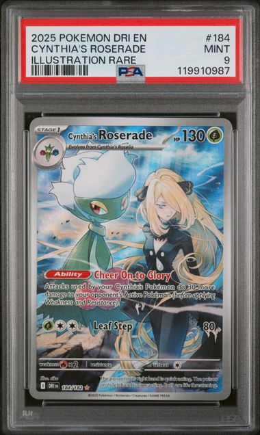 PSA 9 -2025 POKEMON DRI EN-DESTINED RIVALS #184 CYNTHIA'S ROSERADE ILLUSTRATION RARE - Doe's Cards