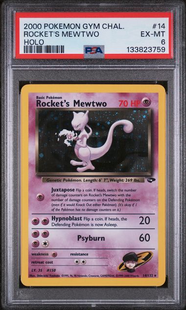 PSA 6 - 2000 POKEMON GYM CHALLENGE #14 ROCKET'S MEWTWO HOLO Doe's Cards