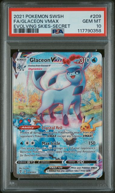 PSA 10 - 2021 POKEMON SWORD & SHIELD EVOLVING SKIES #209 FA/GLACEON VMAX EVOLVING SKIES-SECRET