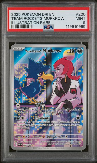 Psa 9 -2025 POKEMON DRI EN-DESTINED RIVALS #200 TEAM ROCKET'S MURKROW ILLUSTRATION RARE - Doe's Cards