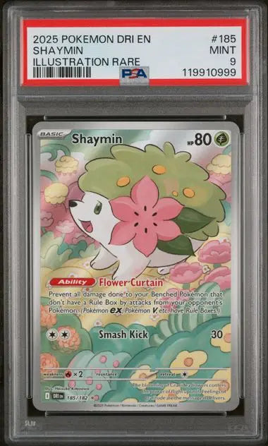 PSA 9 -2025 POKEMON DRI EN-DESTINED RIVALS #185 SHAYMIN ILLUSTRATION RARE - Doe's Cards