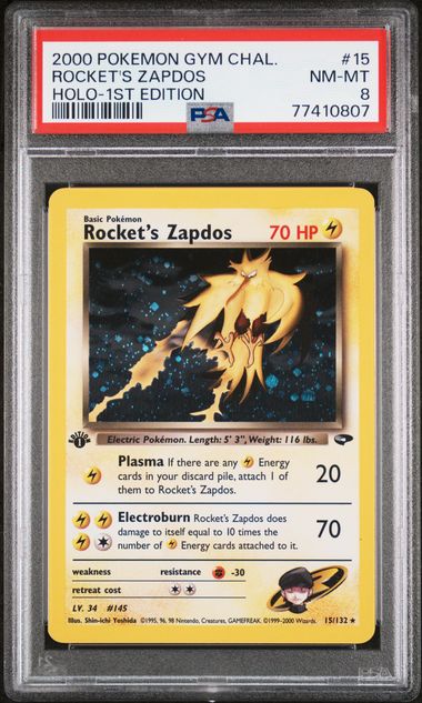 2000 POKEMON GYM CHALLENGE #15 ROCKET'S ZAPDOS HOLO-1ST EDITION PSA 7 - Doe's Cards