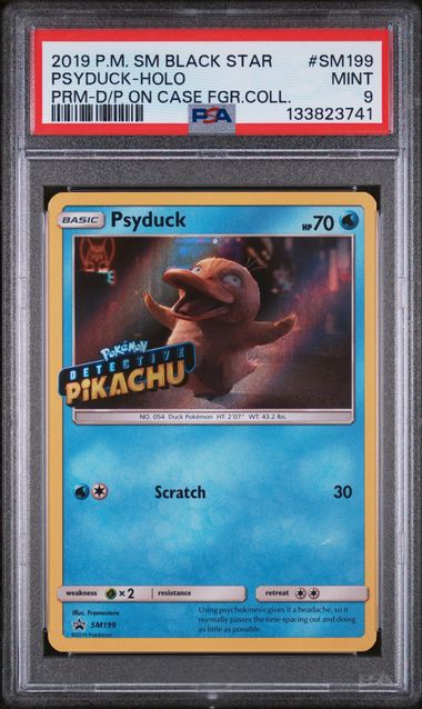 PSA 9 - 2019 POKEMON SM BLACK STAR PROMO #SM199 PSYDUCK-HOLO PRM-D/P ON CASE FGR.COLL. Doe's Cards