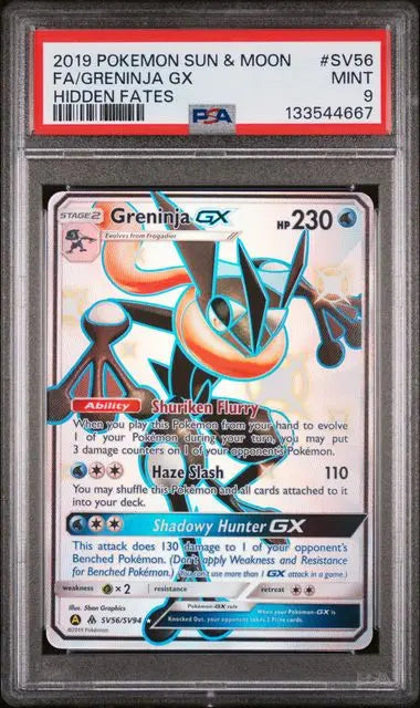 PSA 9 -2019 POKEMON SUN & MOON HIDDEN FATES #SV56 FA/GRENINJA GX HIDDEN FATES Doe's Cards
