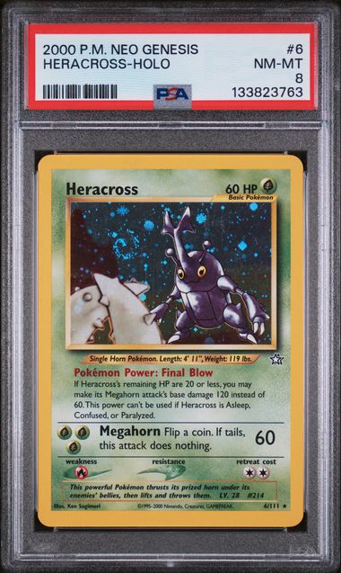 PSA 8 - 2000 POKEMON NEO GENESIS #6 HERACROSS-HOLO Doe's Cards