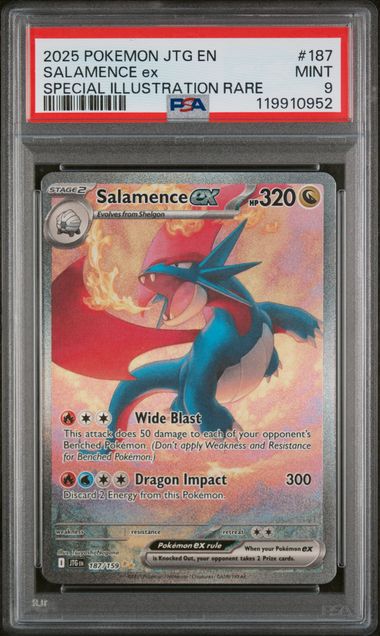PSA 9 -2025 POKEMON JTG EN-JOURNEY TOGETHER #187 SALAMENCE ex SPECIAL ILLUSTRATION RARE - Doe's Cards