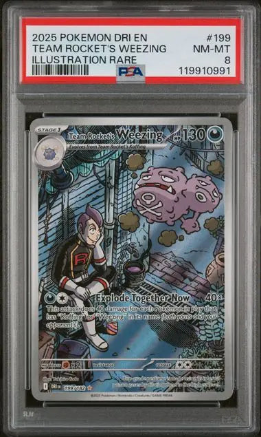 PSA 8 -2025 POKEMON DRI EN-DESTINED RIVALS #199 TEAM ROCKET'S WEEZING ILLUSTRATION RARE - Doe's Cards