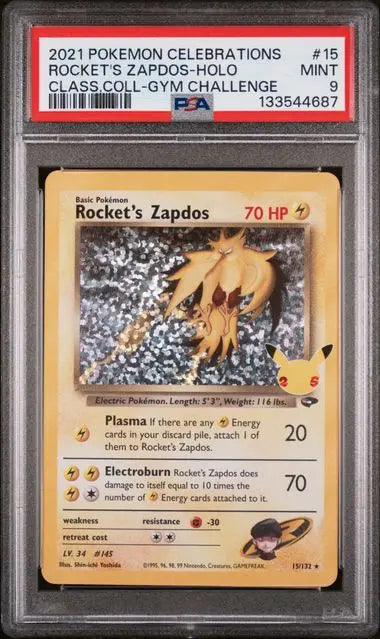 PSA 9 -2021 POKEMON CELEBRATIONS CLASSIC COLLECTION #15 ROCKET'S ZAPDOS-HOLO CLASS.COLL-GYM CHALLENGE Doe's Cards