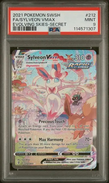 PSA 9 -2021 POKEMON SWORD & SHIELD EVOLVING SKIES #212 FA/SYLVEON VMAX EVOLVING SKIES-SECRET - Doe's Cards