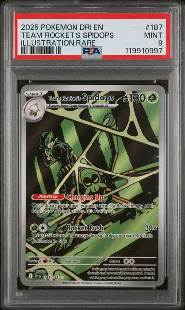 PSA 9 -2025 POKEMON DRI EN-DESTINED RIVALS #187 TEAM ROCKET'S SPIDOPS ILLUSTRATION RARE - Doe's Cards
