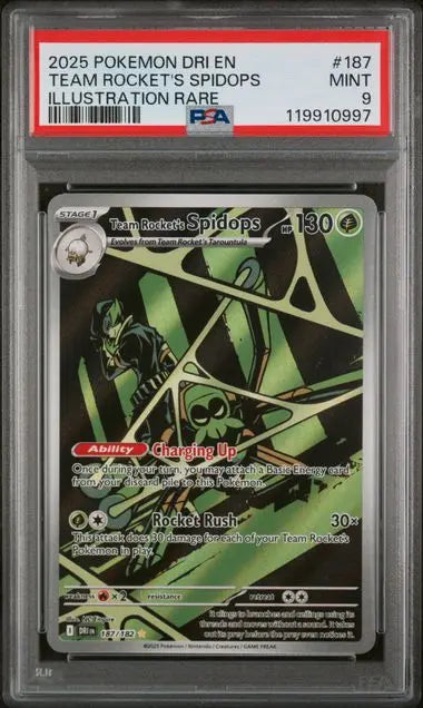 PSA 9 -2025 POKEMON DRI EN-DESTINED RIVALS #187 TEAM ROCKET'S SPIDOPS ILLUSTRATION RARE - Doe's Cards