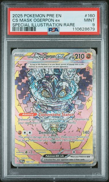 PSA 9 - 2025 POKEMON PRE EN-PRISMATIC EVOLUTIONS #160 CS MASK OGERPON ex SPECIAL ILLUSTRATION RARE - Doe's Cards