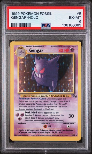 PSA 6 - 1999 POKEMON FOSSIL #5 GENGAR-HOLO Doe's Cards