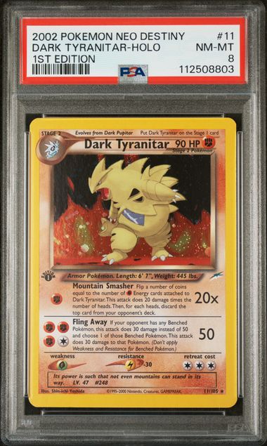 PSA 8 - 2002 POKEMON NEO DESTINY #11 DARK TYRANITAR-HOLO 1ST EDITION