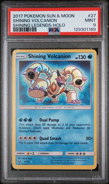 PSA 9 - 2017 POKEMON SUN & MOON SHINING LEGENDS #27 SHINING VOLCANION SHINING LEGENDS-HOLO Doe's Cards