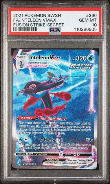 PSA 10 - 2021 POKEMON SWORD & SHIELD FUSION STRIKE #266 FA/INTELEON VMAX FUSION STRIKE-SECRET - Doe's Cards