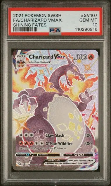 PSA 10 - 2021 POKEMON SWORD & SHIELD SHINING FATES #SV107 FA/CHARIZARD VMAX SHINING FATES - Doe's Cards
