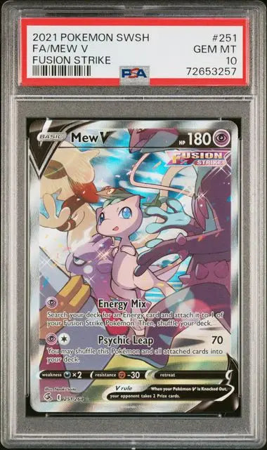 PSA 10 - 2021 POKEMON SWORD & SHIELD FUSION STRIKE #251 FA/MEW V FUSION STRIKE - Doe's Cards