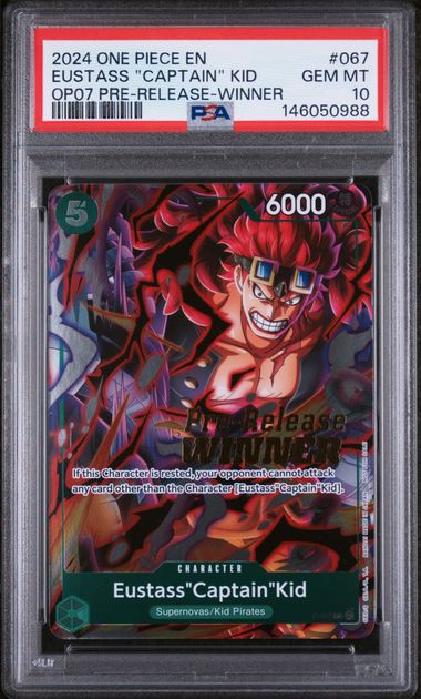 2024 ONE PIECE PROMOS #067 EUSTASS "CAPTAIN" KID OP07 PRE-RELEASE-WINNER Doe's Cards