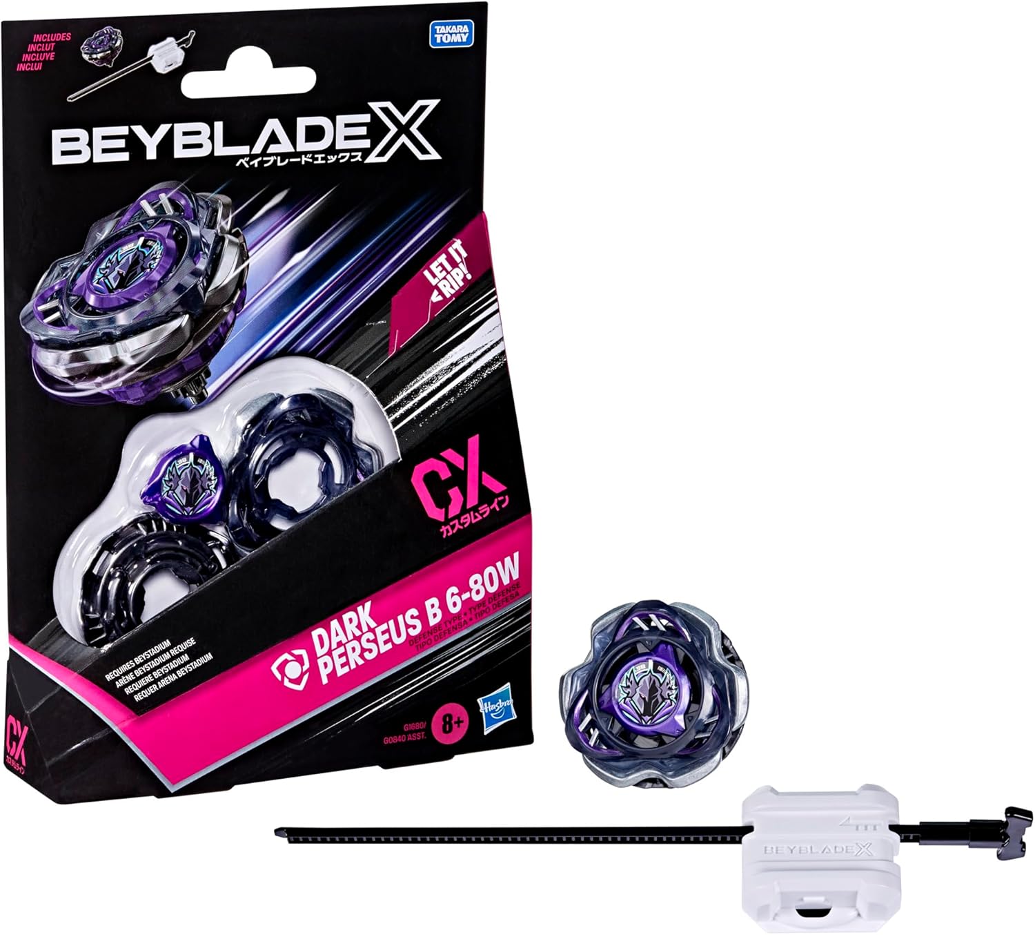 Beyblade X Dark Perseus B 6-80W CX Starter Pack Set, Defense Type Top and Launcher Hasbro