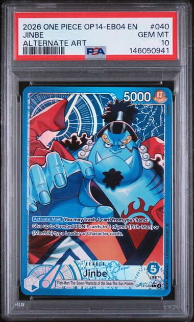 2026 ONE PIECE OP14-EB04-THE AZURE SEA'S SEVEN #040 JINBE ALTERNATE ART Doe's Cards
