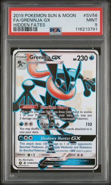 PSA 9 -2019 POKEMON SUN & MOON HIDDEN FATES #SV56 FA/GRENINJA GX HIDDEN FATES - Doe's Cards
