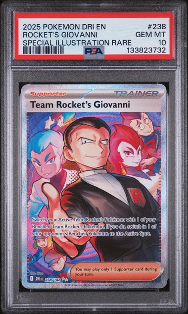 PSA 10 - 2025 POKEMON DRI EN-DESTINED RIVALS #238 ROCKET'S GIOVANNI SPECIAL ILLUSTRATION RARE Doe's Cards