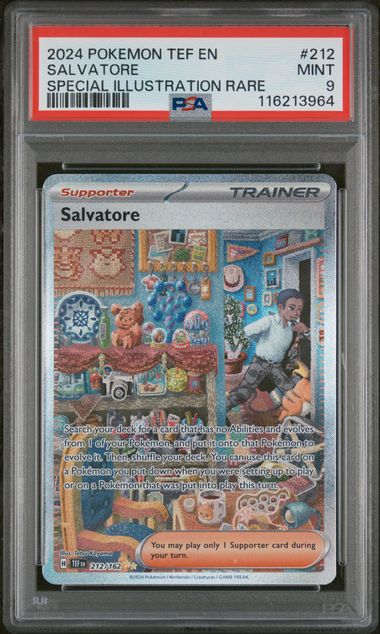 2024 POKEMON TEF EN-TEMPORAL FORCES #212 SALVATORE SPECIAL ILLUSTRATION RARE PSA 9 - Doe's Cards