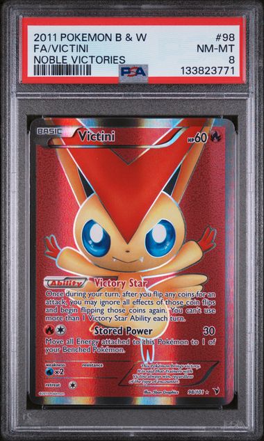 PSA 8 - 2011 POKEMON BLACK & WHITE NOBLE VICTORIES #98 FA/VICTINI NOBLE VICTORIES Doe's Cards