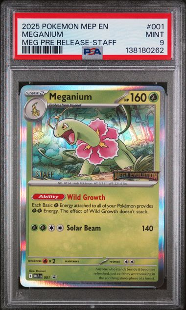 PSA 9 -2025 POKEMON MEP EN-ME BLACK STAR PROMO #001 MEGANIUM MEG PRE RELEASE-STAFF Doe's Cards